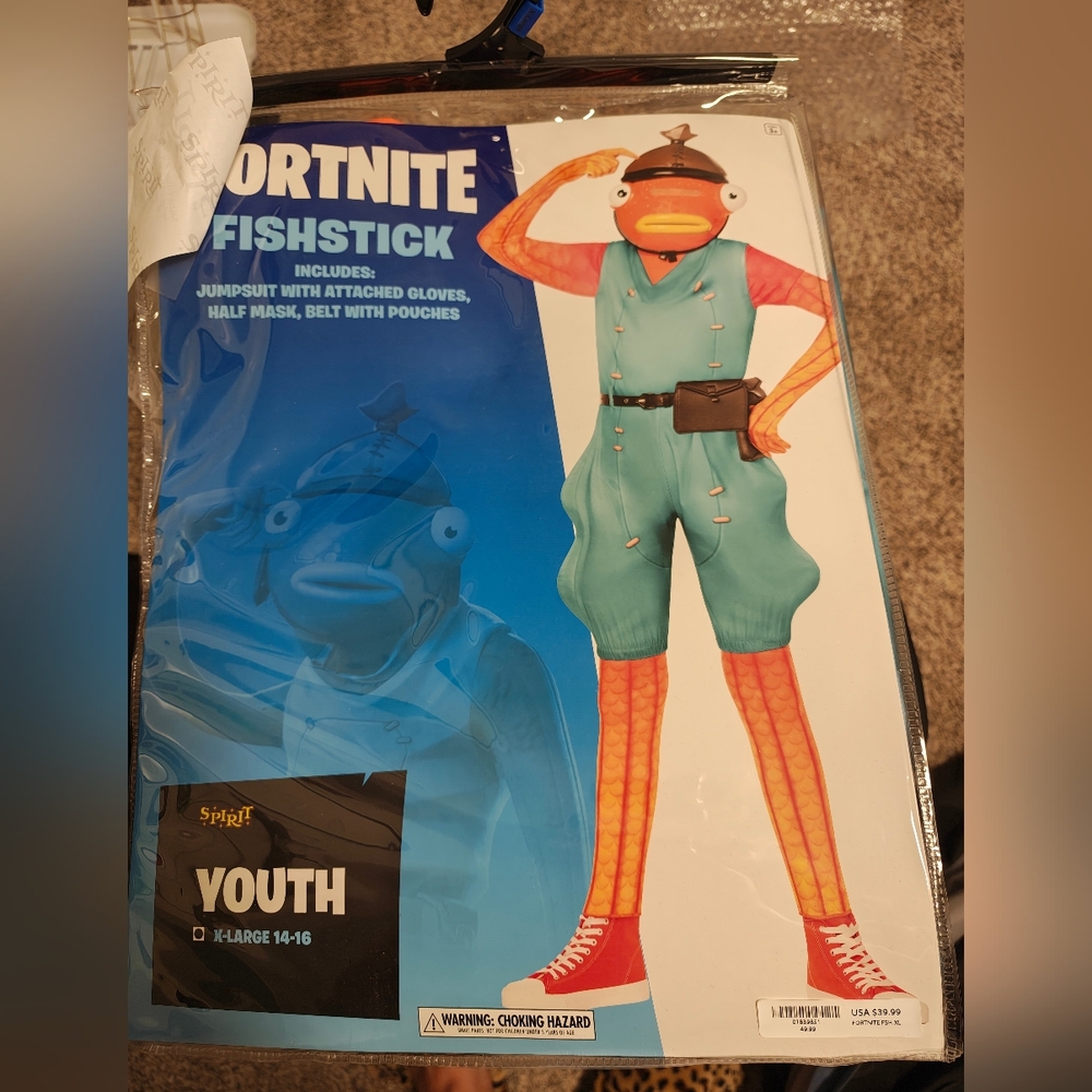 Spirit Halloween Fortnite Fishstick Youth XL 14-16 Costume